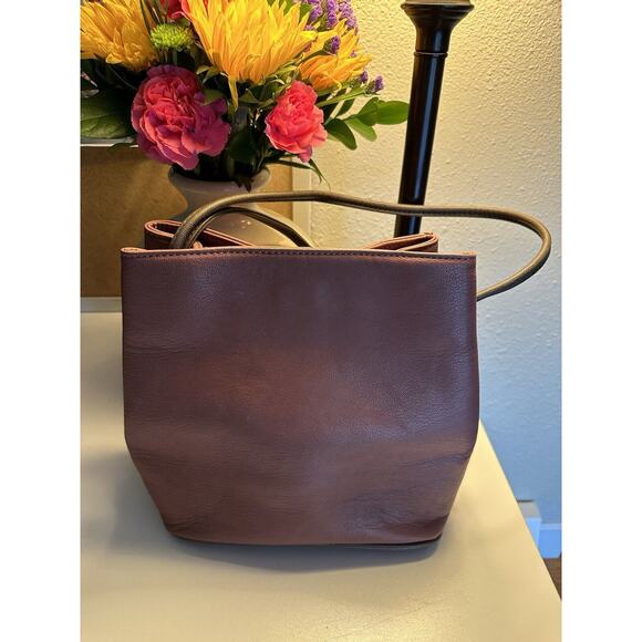 SAMOE STYLE ADJUSTABLE STRAP BUCKET PURSE Pink Leather Boho - Picture 3 of 16